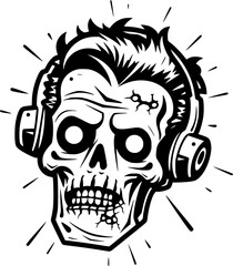 Halloween Zombie Head Sketch Vintage Outline Icon in Hand-drawn Style