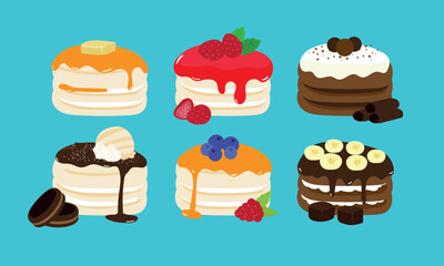 Pan cake dessert in flat color vector style collection1