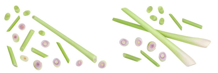 Fresh Lemongrass isolated on white background. Top view with copy space for your text. Flat lay