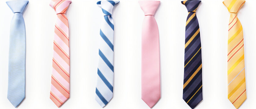 Strapped neckties in different colors, men's striped tie.