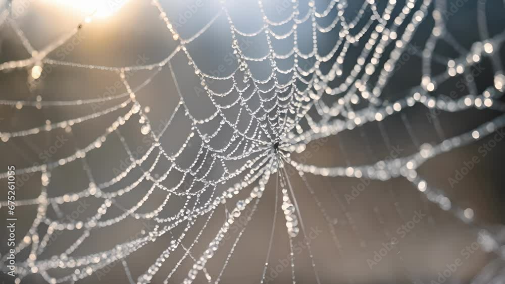 Poster mesmerizing shot water droplets freezing creating spiderweblike pattern window, with surrounding landscape blurred background.