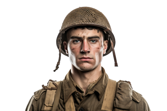 Historical portrait of a world war 2 army soldier wearing military uniform