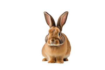 Obraz premium a high quality stock photograph of a single happy satisfied long ear pet rabbit full body isolated on a white background
