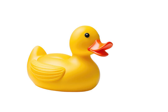 a quality stock photograph of a yellow rubber duck isolated on a white background