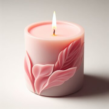 Burning Pink Candle In The  White Background