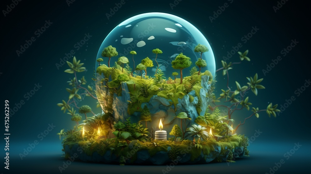 Wall mural earth day turn off the lights 30th march 3d cartoon generative ai