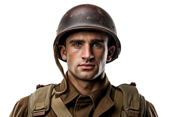 Historical portrait of a world war 2 army soldier wearing military uniform