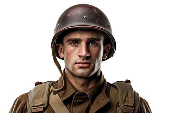 Historical portrait of a world war 2 army soldier wearing military uniform