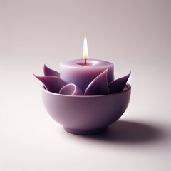 burning purple candle in the  white background