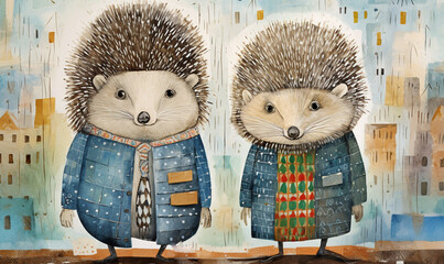 a cartoon of cute couples porcupine