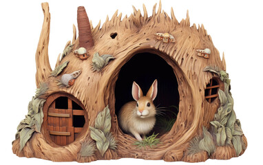 Whimsy in a Rabbit Burrow on Transparent PNG - obrazy, fototapety, plakaty