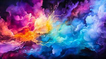 Obraz na płótnie Canvas Ethereal Watercolor: Cosmic Colors, Rainbow Filigree, and Dark Matter