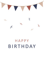 Happy birthday, birthday party flags on white background.