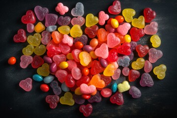 Fototapeta na wymiar a heart-shaped mix of colorful candies. Generative AI