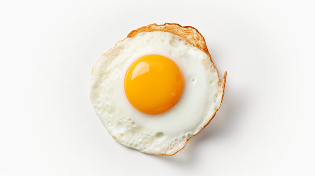 Fried egg isolated on white background top view