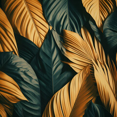 Seamless abstract yellow green leaves for tropical background