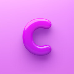 3D Purple letter C with a glossy surface on a purple background .