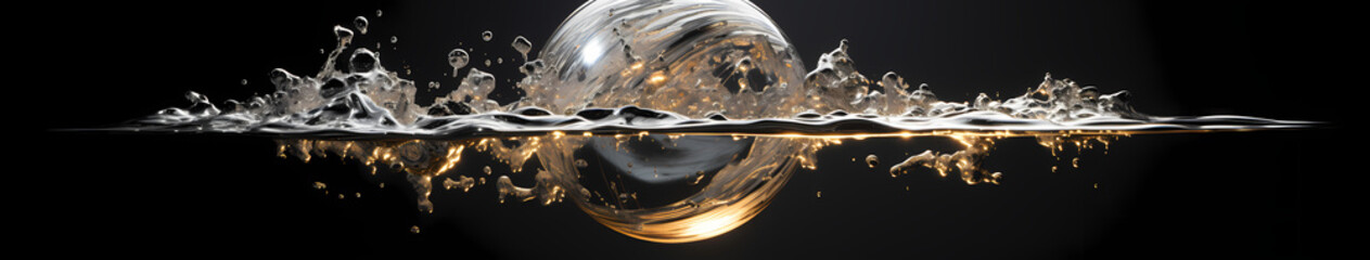 A liquid metal orb suspended in mid-air, its surface reflecting a distorted world around it