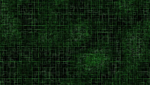 Abstract circuit animation background. Computer game style. Green abstract motion background.