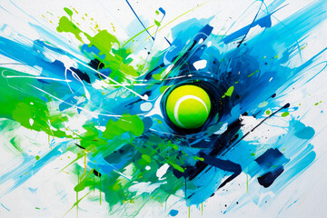 Fondo abstracto de tenis o pádel con pelota y pintura. - obrazy, fototapety, plakaty
