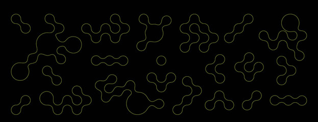 Abstract figures. Black silhouettes. Minimal circles and lines. Metaballs structure. Geometric...