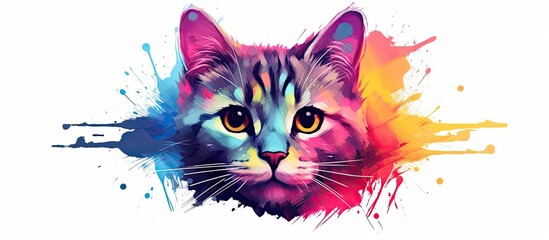 The creative and colorful design of the artwork depicts a cute cat in a funny and cute illustration showcasing the artist s talent in graphic drawing and bringing joy to pet lovers who appre - obrazy, fototapety, plakaty