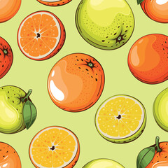 Seamless Pattern with fresh fruits.  Seamless pattern with citruses. Food Pattern. Fruits Background. Mixed fruits Pattern. Kitchen vibrant design. Hand drawn vector illustration