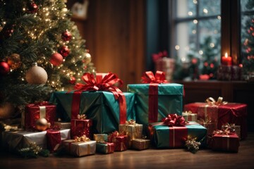 Fototapeta na wymiar Christmas background with christmas gifts decoration