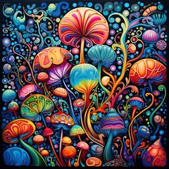 Psychedelic mushrooms. Great for packaging, posters, chocolate wraps, gummies pouch,  events and more.