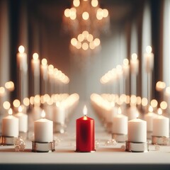 burning white candles with one red candle background for social media proects 