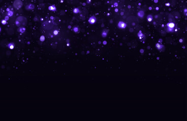 Abstract magical purple bokeh lights effect background. Sparkling magical dust particles. Glitter and elegant for Christmas.