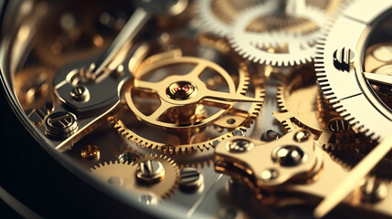 Gears and cogs in clockwork watch mechanism Craft - obrazy, fototapety, plakaty