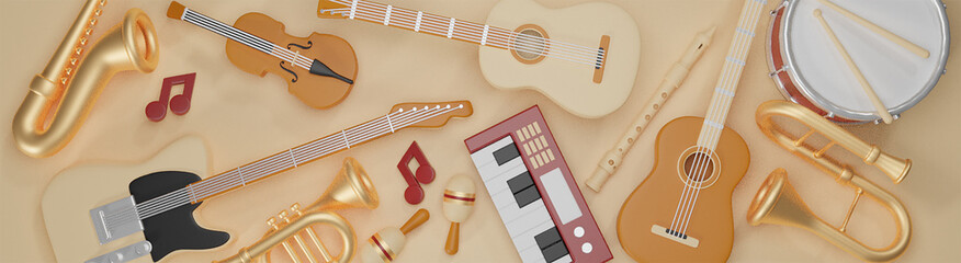 music instruments wallpaper 3d render background - obrazy, fototapety, plakaty