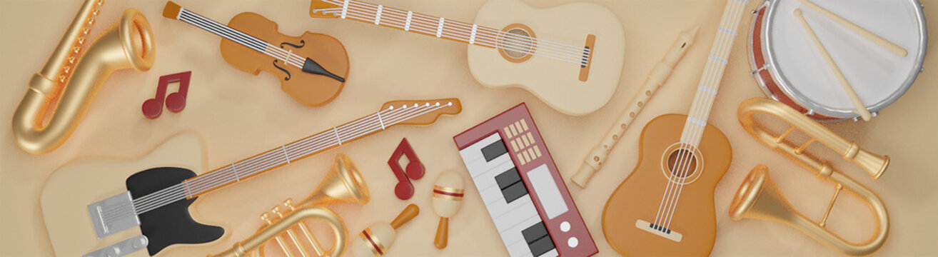 music instruments wallpaper 3d render background