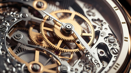 Fototapeta na wymiar Gears and cogs in clockwork watch mechanism Craft