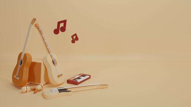 3d render music instrument illustration background