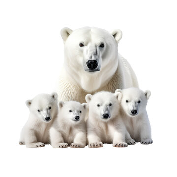 Polar bear family on transparent background PNG. Environmental conservation and global warming reduction concept.