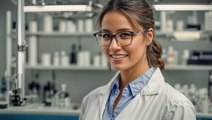 Fototapeta premium Portrait of a girl laboratory assistant in glasses