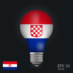 Vector light bulb with flag of Croatia, 3D rendering isolated on gray background.
