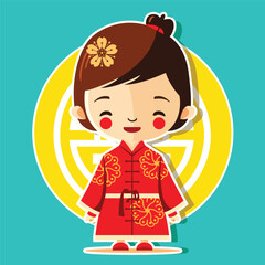 Flat design smiling child with East Asian