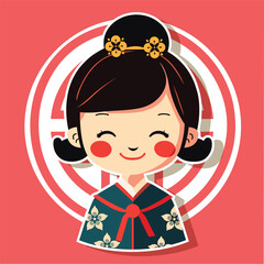 Flat design smiling child with East Asian