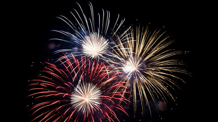 Fototapeta premium sparkling colorful fireworks exploding in the night sky, festival Party celebration holiday backgrounds