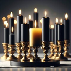 burning  golden and black candles background for social media proects 