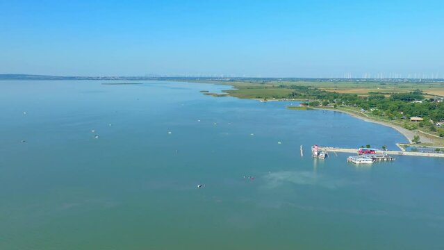 Panoramic Aerial View Of Podersdorf Lighthouse In Neusiedl am See, Austria.