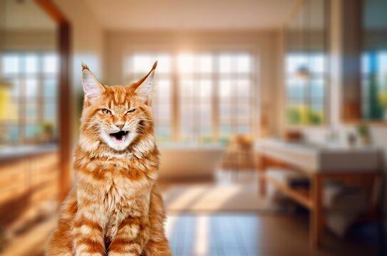 Cute young smart cat posing, AI generated image