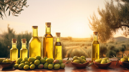 Olive oil bottles. AI Generated