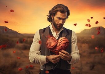 Man with broken heart. Great for stories of love, loss, heartbreak, healing, emotions and more.