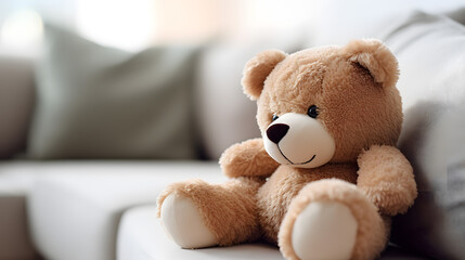 Plush Teddy Bear on a Sofa
