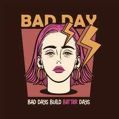 Bad day woman illustration logo design template