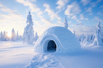 iced igloo in winter landscape